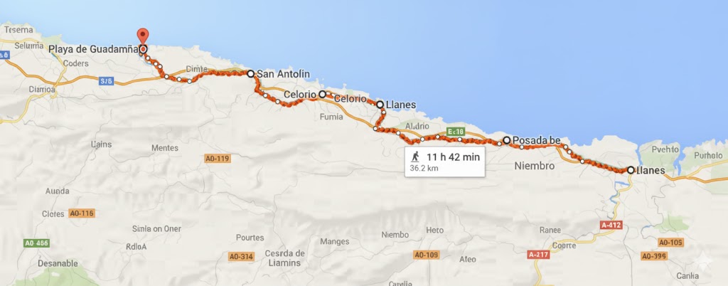 Mapa de la senda costera de Llanes