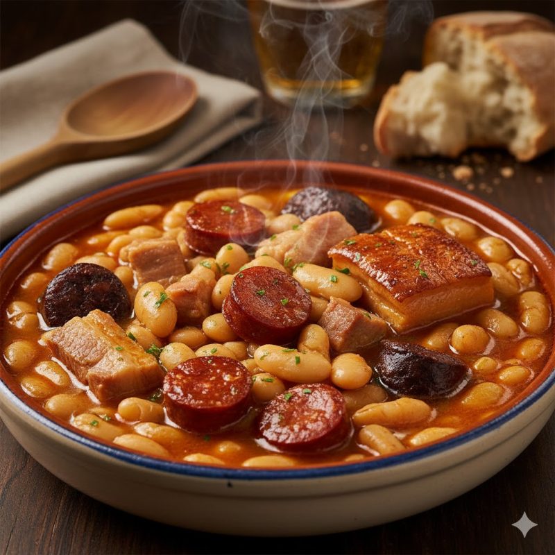 Cazuela de fabada Asturiana con su compango, Restaurante Angelica cerca de Casa Rural Grau